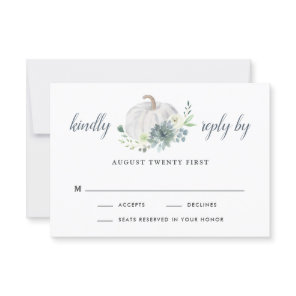 White Pumpkin Elegant Succulent Fall Chic Wedding RSVP Card