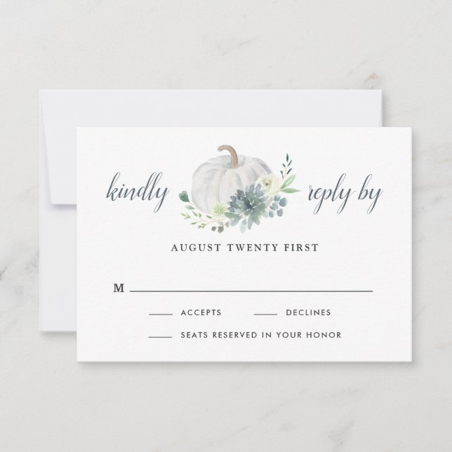 White Pumpkin Elegant Succulent Fall Chic Wedding RSVP Card (Front)