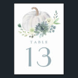 White Pumpkin Elegant Succulent Fall Chic Wedding Table Number<br><div class="desc">Design features an elegant white pumpkin with an ivory floral bouquet with eucalyptus greenery,  succulent elements and more. Design offers an alternative to traditional late summer or fall wedding colors. Incorporate this color palette into your event for an elegant modern change.</div>