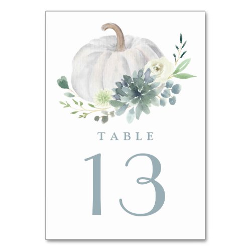 White Pumpkin Elegant Succulent Fall Chic Wedding Table Number
