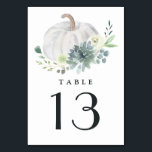 White Pumpkin Elegant Succulent Fall Chic Wedding Table Number<br><div class="desc">Design features an elegant white pumpkin with an ivory floral bouquet with eucalyptus greenery,  succulent elements and more. Design offers an alternative to traditional late summer or fall wedding colors. Incorporate this color palette into your event for an elegant modern change.</div>