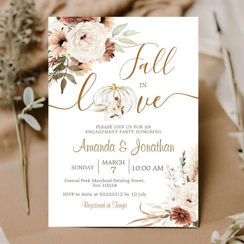 White Pumpkin Engagement Boho Floral Party Invitation