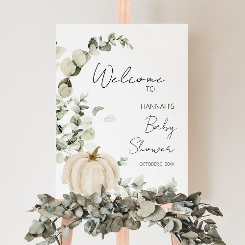 White Pumpkin Eucalyptus Fall Baby Shower Welcome Foam Board