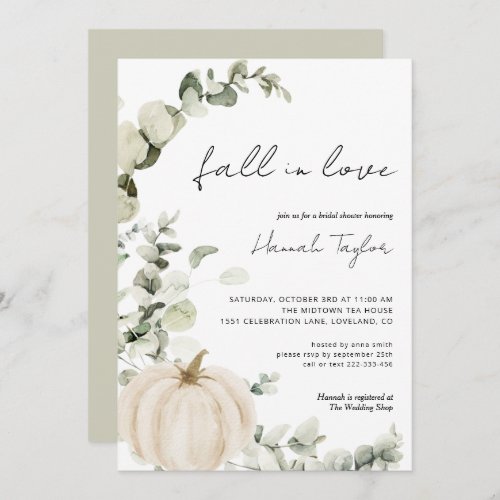 White Pumpkin Eucalyptus Fall Bridal Shower Invitation