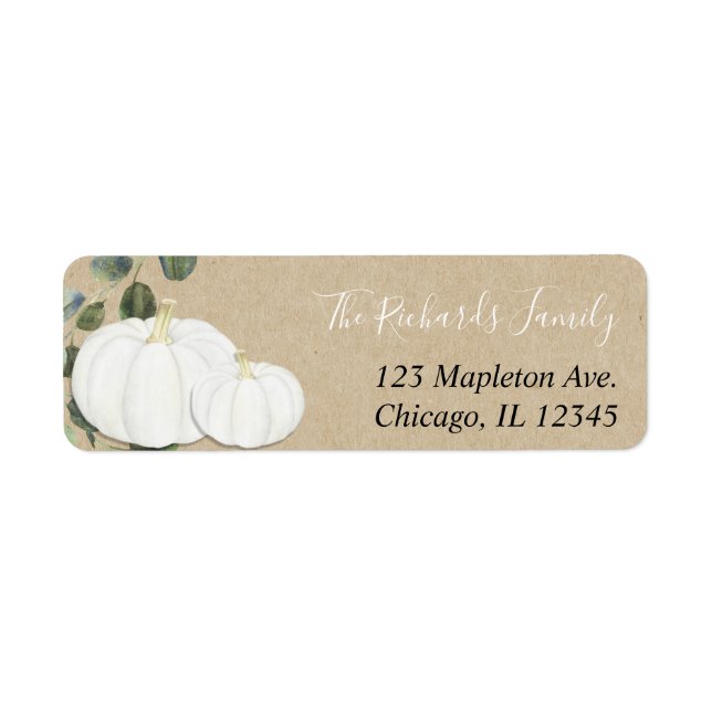White pumpkin eucalyptus greenery rustic fall label (Front)
