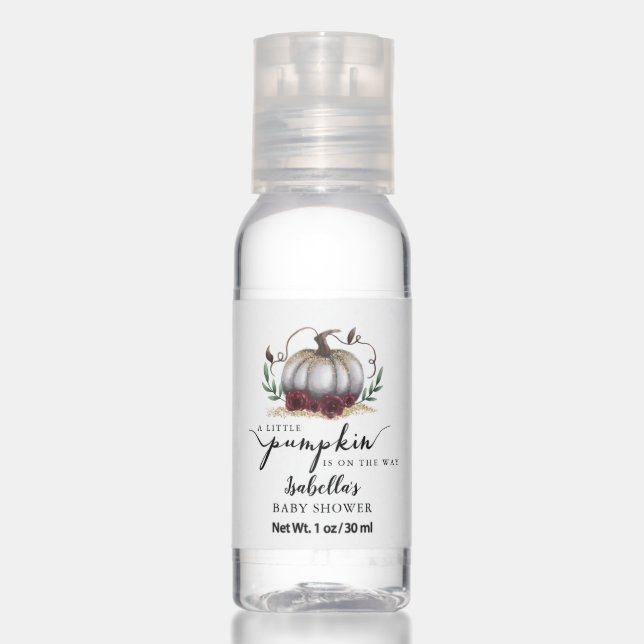 White Pumpkin Fall Baby Shower Hand Sanitizer (Front)