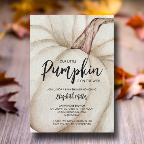 White Pumpkin Fall Baby Shower Invitation