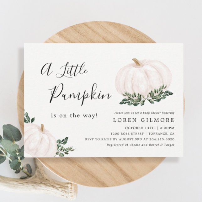 White Pumpkin Fall Baby Shower Invitation