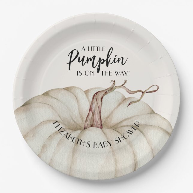 White Pumpkin Fall Baby Shower Paper Plates (Front)