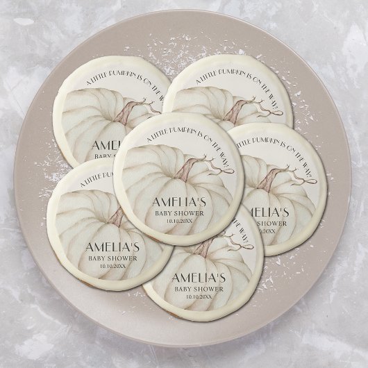 White Pumpkin Fall Baby Shower Sugar Cookie