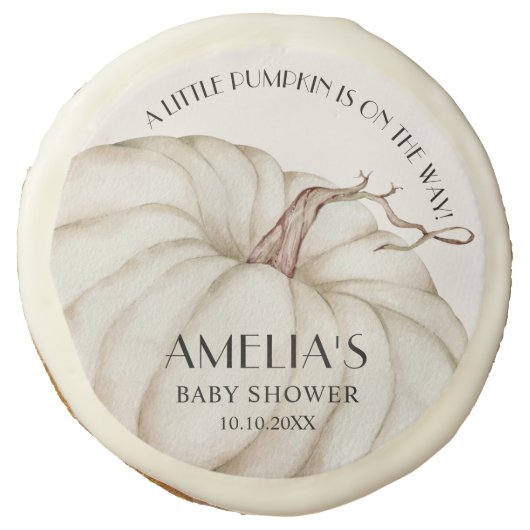 White Pumpkin Fall Baby Shower Sugar Cookie (Front)