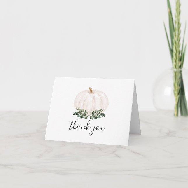 White Pumpkin Fall Baby Shower Thank You Card (Front)
