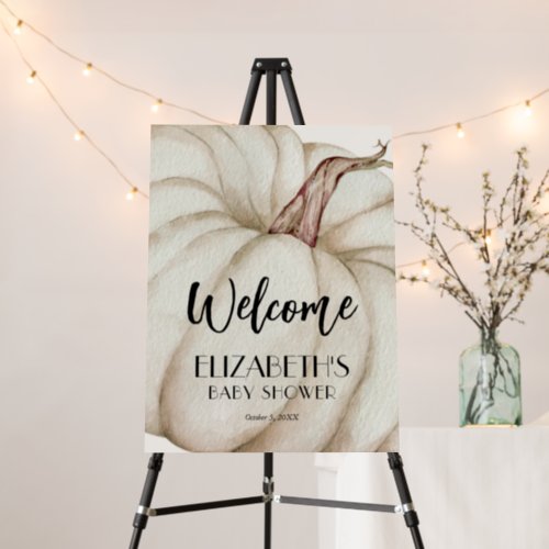 White Pumpkin Fall Baby Shower Welcome Sign