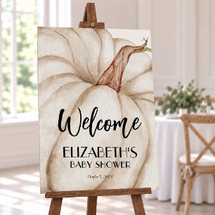 White Pumpkin Fall Baby Shower Welcome Sign