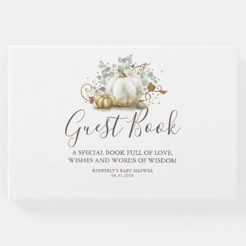 White Pumpkin Fall Baby Shower Wishes and Wisdom Guest Book
