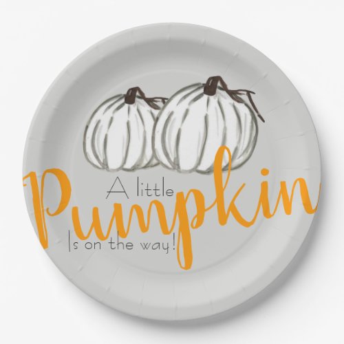 White pumpkin fall babyshower paper plate