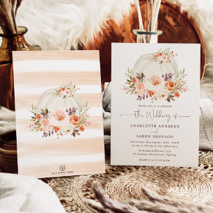 White Pumpkin Fall Blush Orange Floral Wedding Invitation