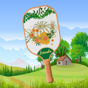 White Pumpkin Fall Colors Green Foliage Botanical Pickleball Paddle