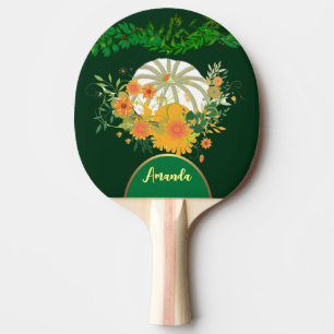 White Pumpkin Fall Colors Green Foliage Botanical Ping Pong Paddle
