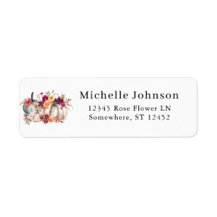 White Pumpkin Fall Floral Return Address Label