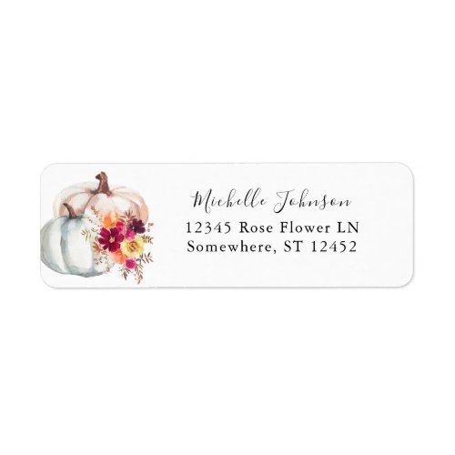 White Pumpkin Fall Floral Return Address Label 2