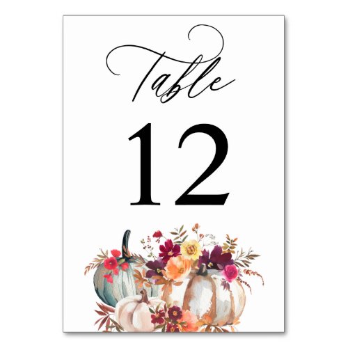 White Pumpkin Fall Floral Table Number