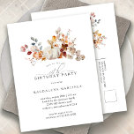 White Pumpkin Fall Flowers 80th Birthday Party  Invitation Postcard<br><div class="desc">Fall pumpkins are nestled in delicate golden yellow and orange wildflowers to create an elegant aesthetic. All of the text is editable so you can easily craft your own special mood.</div>