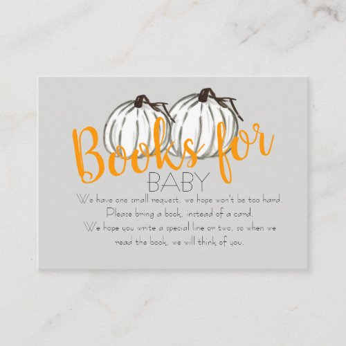 White pumpkin fall gray babyshower book card