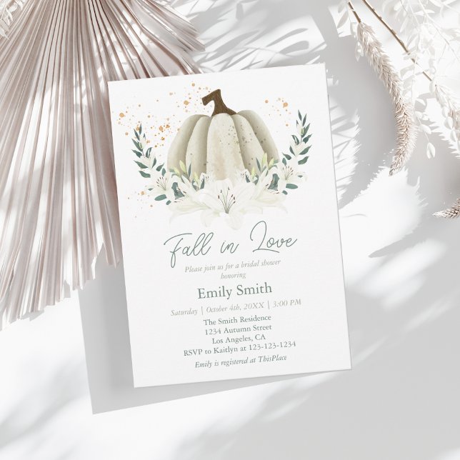 White Pumpkin Fall in Love Bridal Shower Invitation (Creator Uploaded)