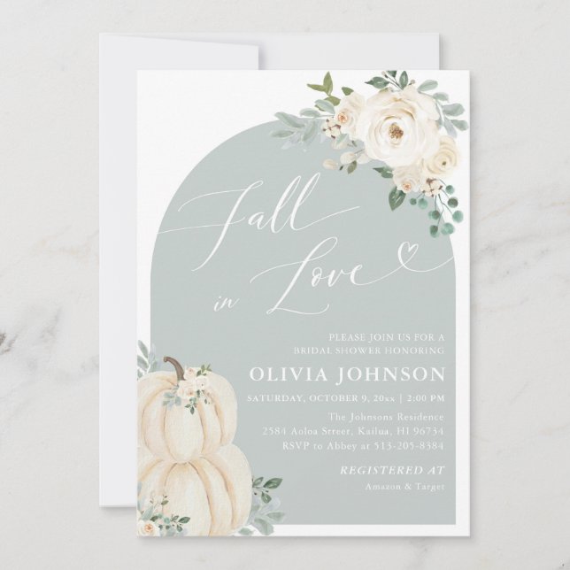 White Pumpkin Fall in Love Bridal Shower Invitation (Front)
