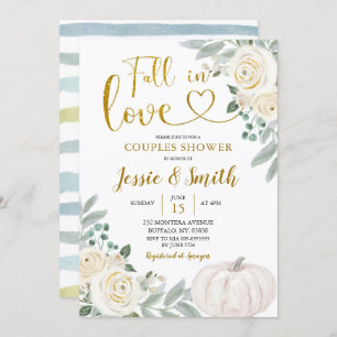 White Pumpkin Fall In Love Couple Shower Invitation