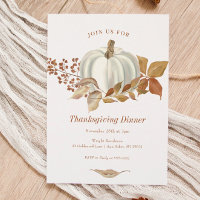 White Pumpkin Fall Leaves Friendsgiving Invitation