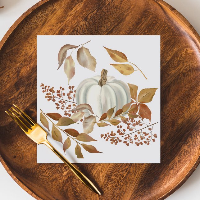 White Pumpkin Fall Leaves Thanksgiving Napkins (Creator Uploaded)