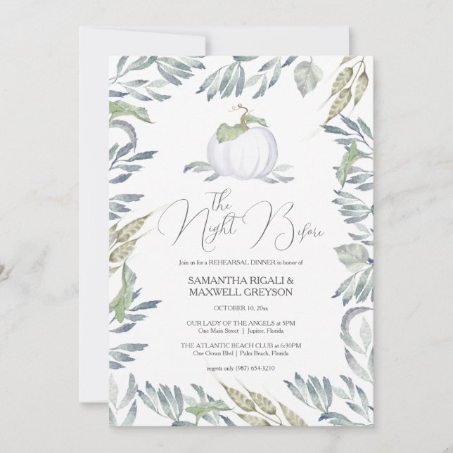 White Pumpkin Fall Rehearsal Dinner Invitation (Front)