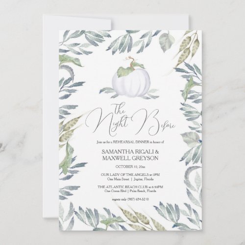 White Pumpkin Fall Rehearsal Dinner Invitation