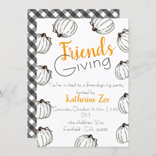 White pumpkin fall Thanksgiving friendsgiving Invitation