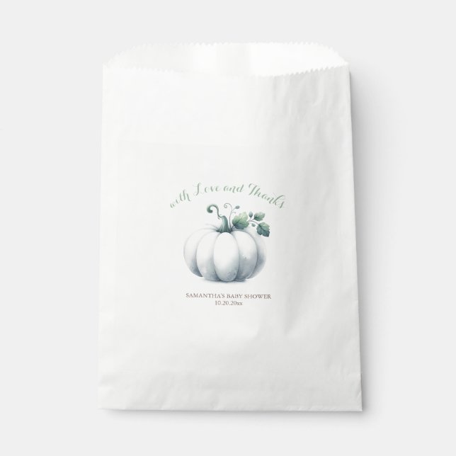 White Pumpkin Favor Bags – Fall Baby Shower (Front)