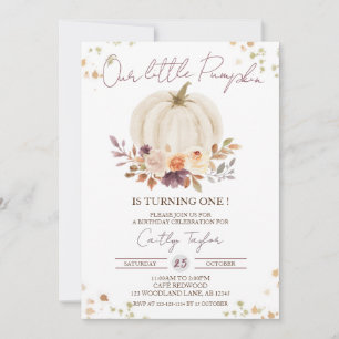 White Pumpkin First Birthday, Fall 1st Birthday Invitation