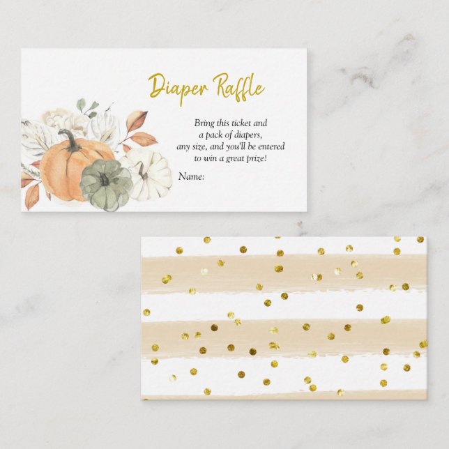 White Pumpkin Floral Diaper Raffle Card (Front/Back)