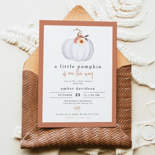 White Pumpkin Floral Little Pumpkin Baby Shower Invitation