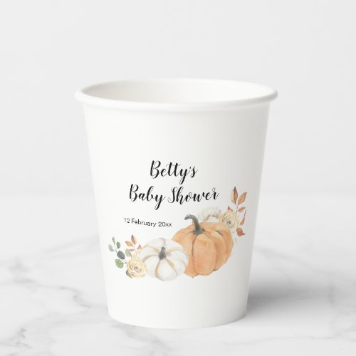 White Pumpkin Floral Paper Cups