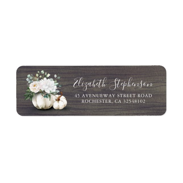 White Pumpkin Floral Vase Rustic Fall Label (Front)