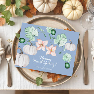 White Pumpkin Floral Watercolor Personalized Holiday Postcard