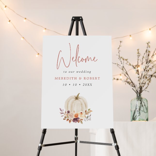 White Pumpkin Floral Wedding Welcome Foam Board (In Situ (Stand))