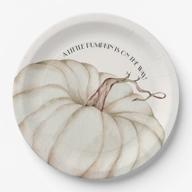 White Pumpkin Gender Neutral Baby Shower Paper Plates (Front)