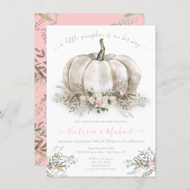 White Pumpkin Girl Baby Shower Couples floral Invi Invitation (Front/Back)