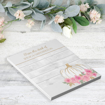 White Pumpkin Gold Glitter Pink Floral Name Notepad by ALittleSticky at Zazzle