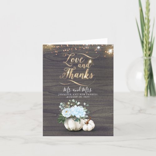 White Pumpkin Gold Typography Wedding Thank You