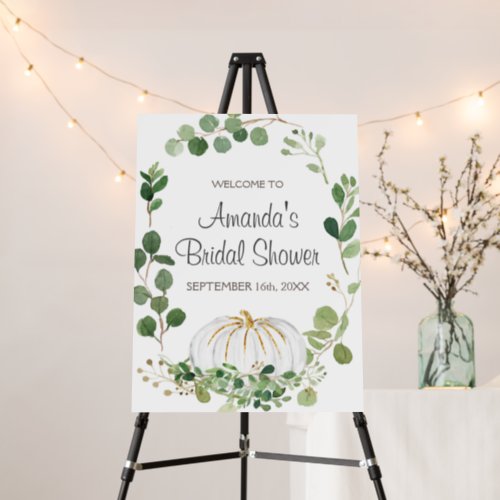 White Pumpkin Greenery Bridal Shower Welcome Foam Board