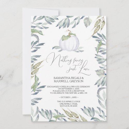 White Pumpkin Greenery Elopement Reception Invitation